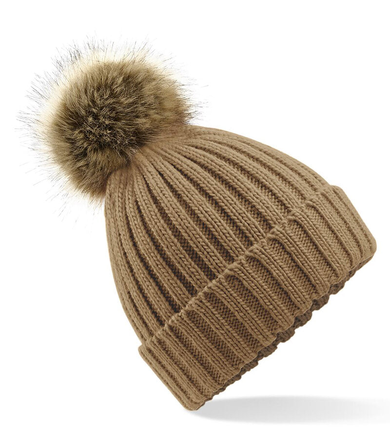 Faux Fur Pop Pom Chunky Beanie